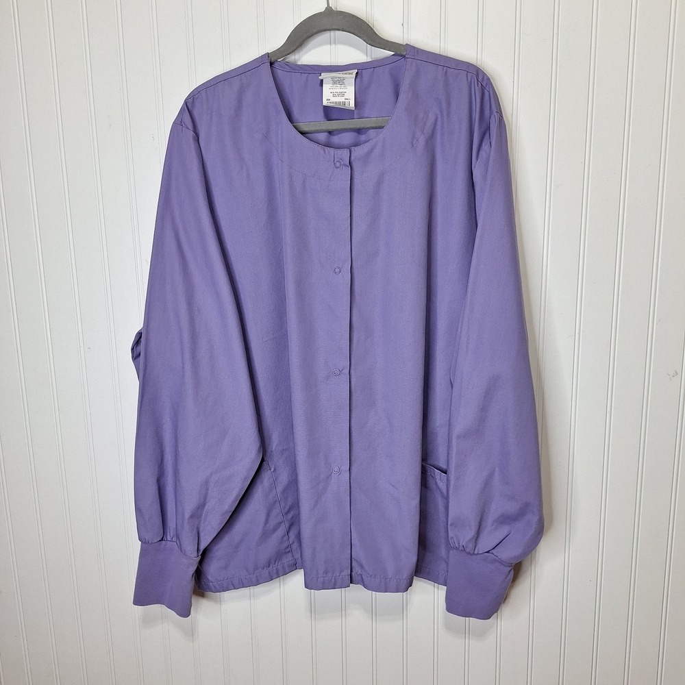 UA Scrubs Womens 3X Long Sleeve Scrub Jacket Purple Pockets Medical Dental Lab
